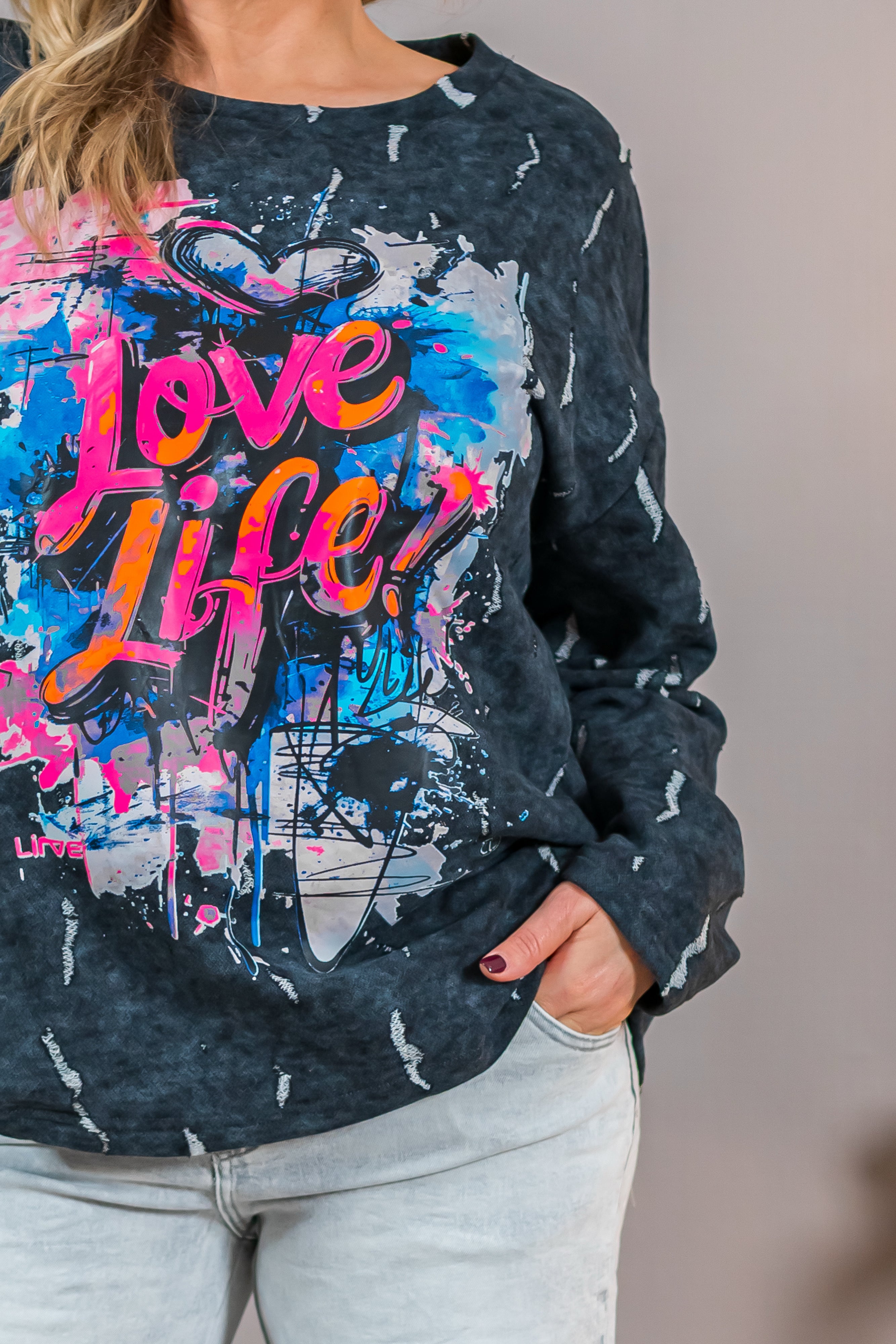 Sweatshirt mit Print, schwarz/bunt