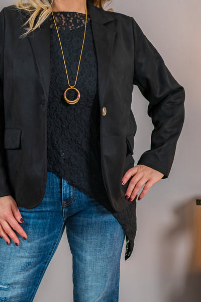 Blazer in Velourslederoptik, schwarz