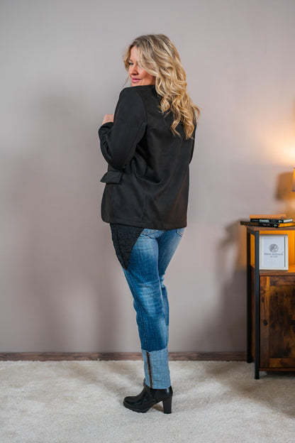 Blazer in Velourslederoptik, schwarz