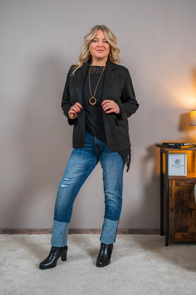 Blazer in Velourslederoptik, schwarz