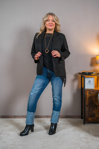 Blazer in Velourslederoptik, schwarz