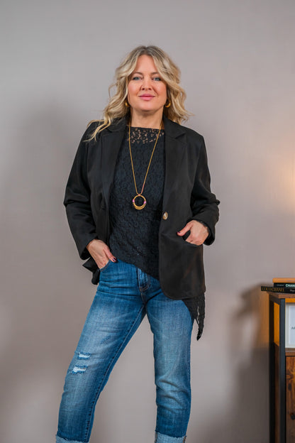 Blazer in Velourslederoptik, schwarz