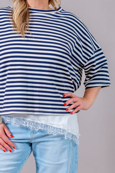 Sweatshirt mit Kurzarm, dunkelblau/weiß gestreift