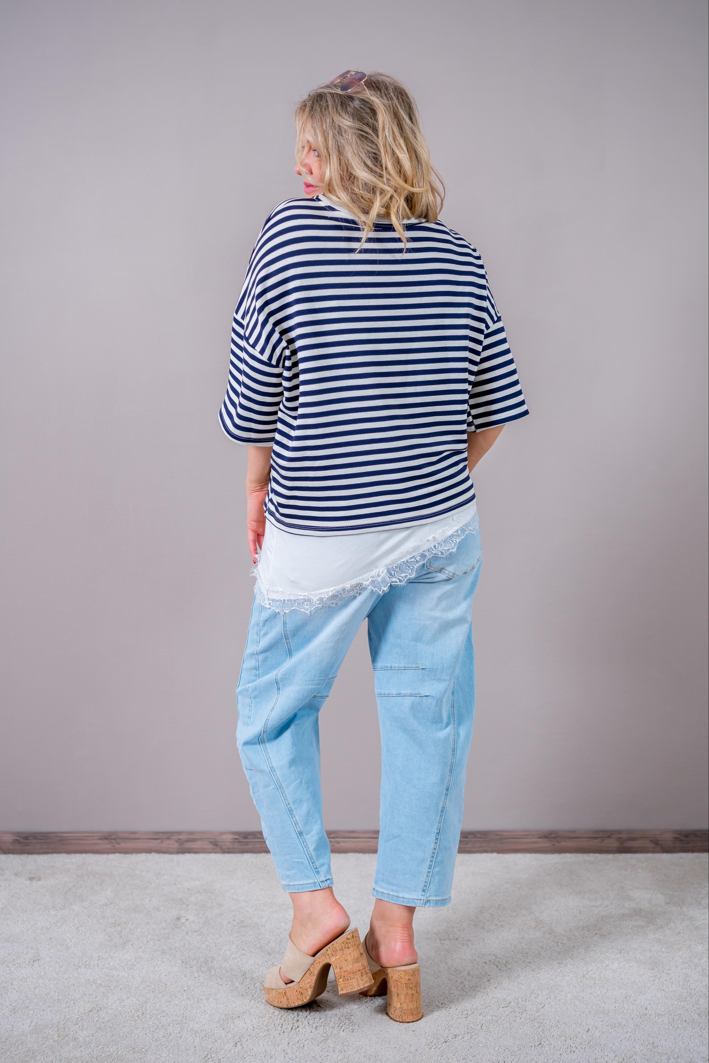 Sweatshirt mit Kurzarm, dunkelblau/weiß gestreift