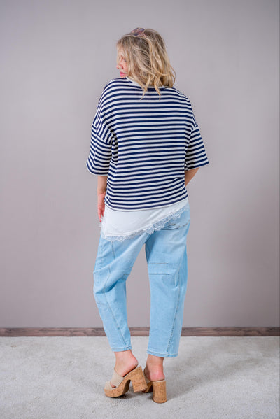 Sweatshirt mit Kurzarm, dunkelblau/weiß gestreift