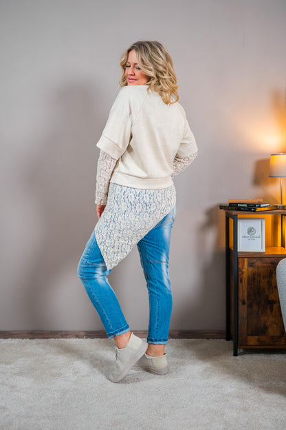 Cropped Shirt in Velourslederoptik, beige