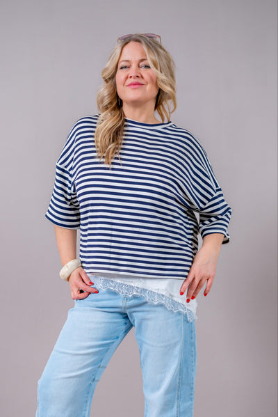 Sweatshirt mit Kurzarm, dunkelblau/weiß gestreift