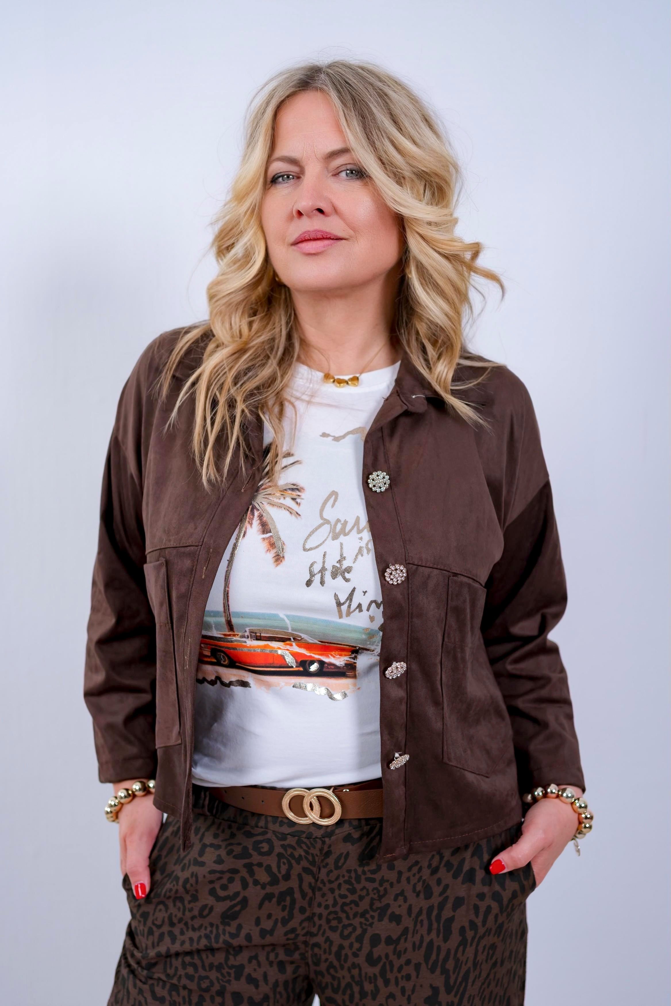 Weiche Jacke in Wildleder-Optik, schokobraun