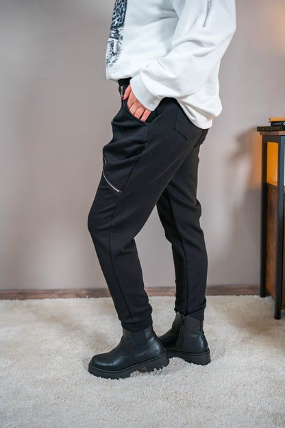 Jerseyhose mit dekorativen Reißverschlüssen, schwarz