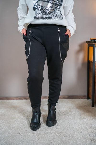 Jerseyhose mit dekorativen Reißverschlüssen, schwarz