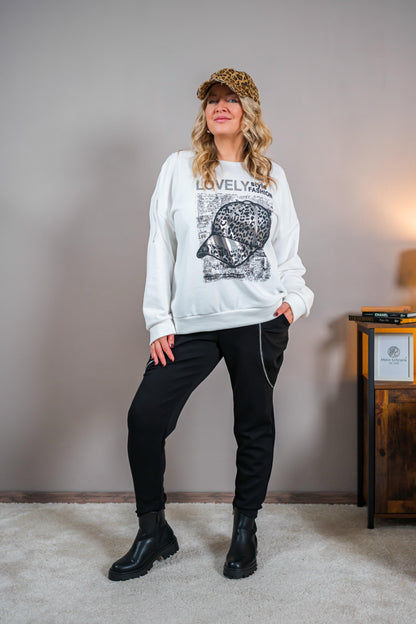 Stylisches Sweatshirt mit Deko-Reißverschlüssen, weiß