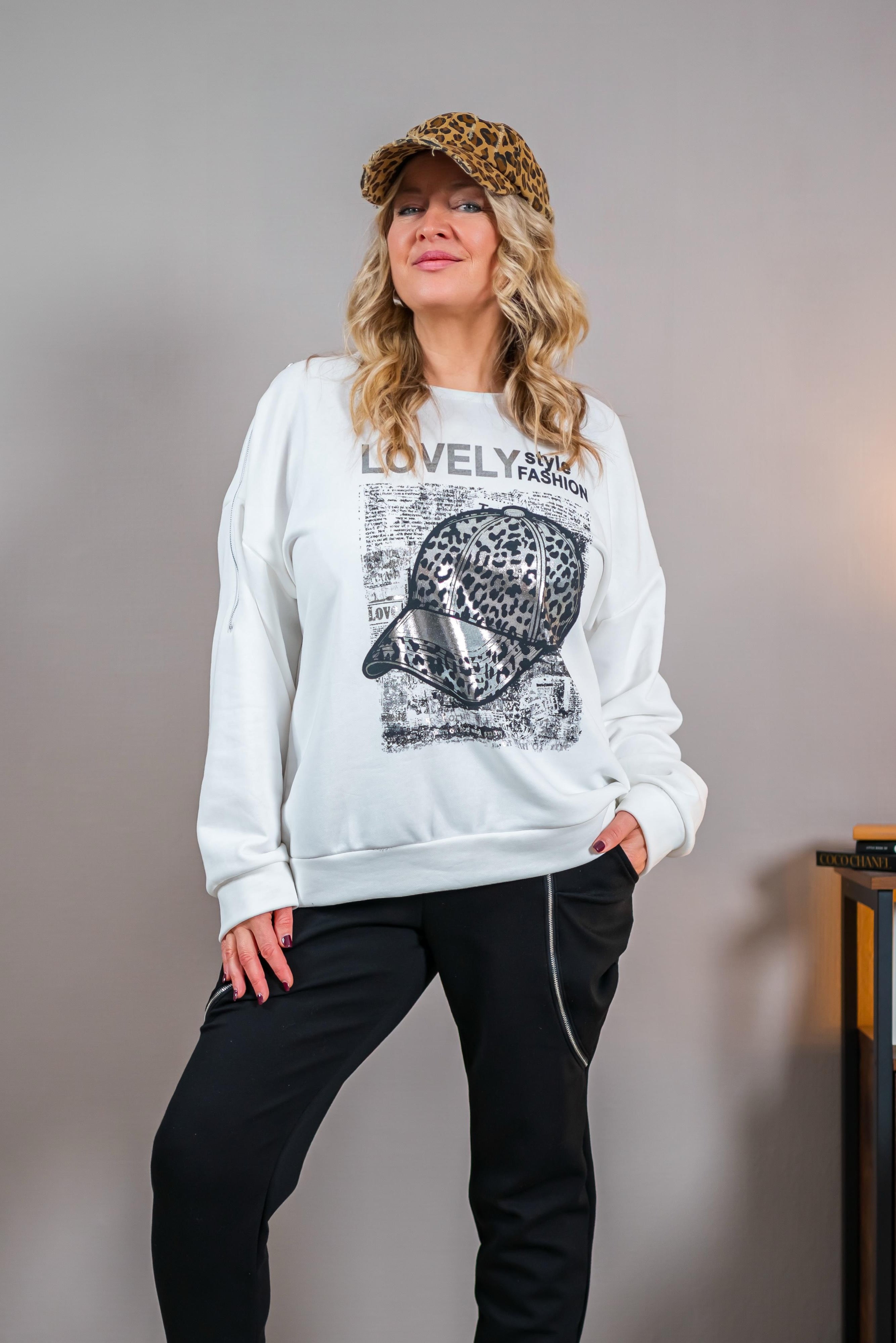 Stylisches Sweatshirt mit Deko-Reißverschlüssen, weiß