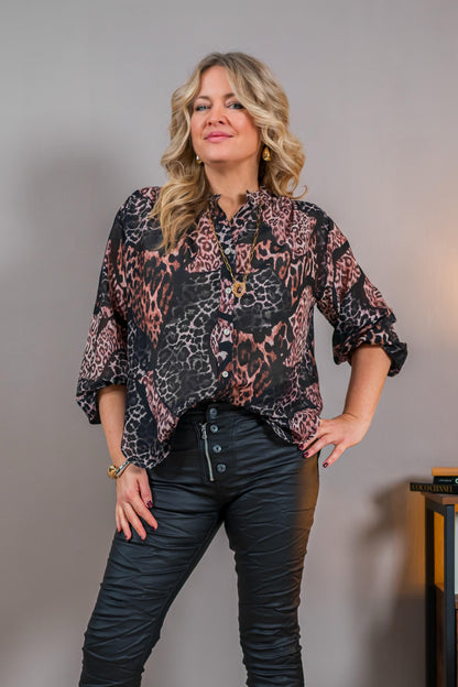 Bluse mit Animal-Print, schwarz/braun