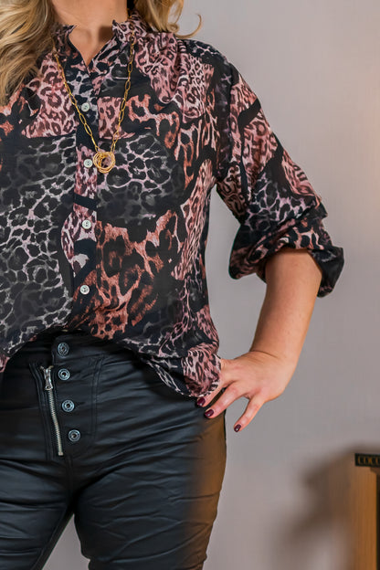 Bluse mit Animal-Print, schwarz/braun