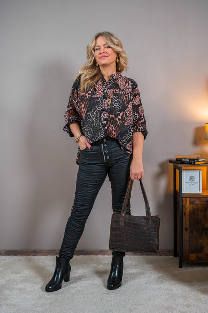 Bluse mit Animal-Print, schwarz/braun