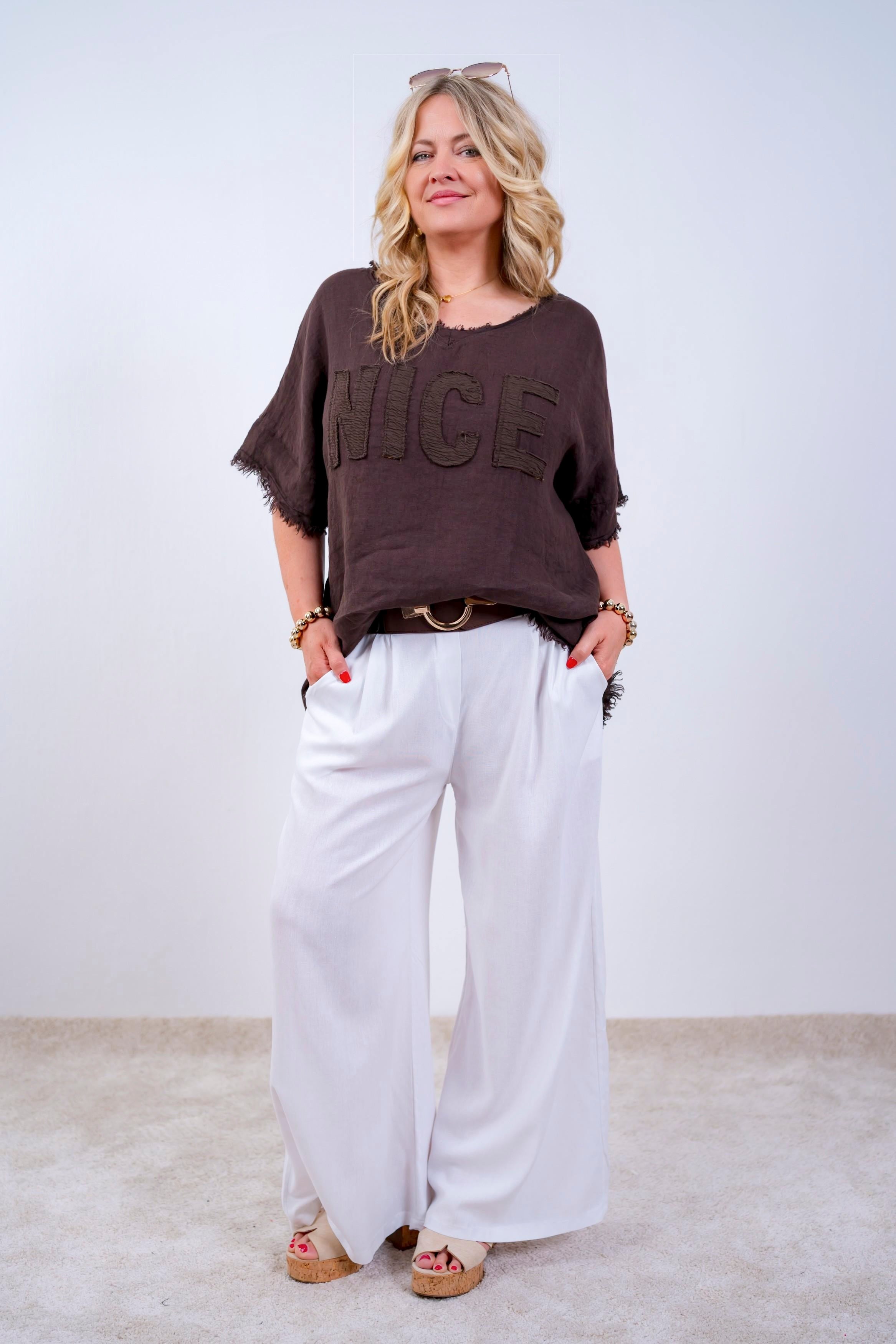 Leinenshirt in Used-look, schokobraun