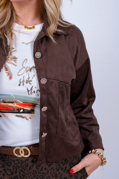 Weiche Jacke in Wildleder-Optik, schokobraun