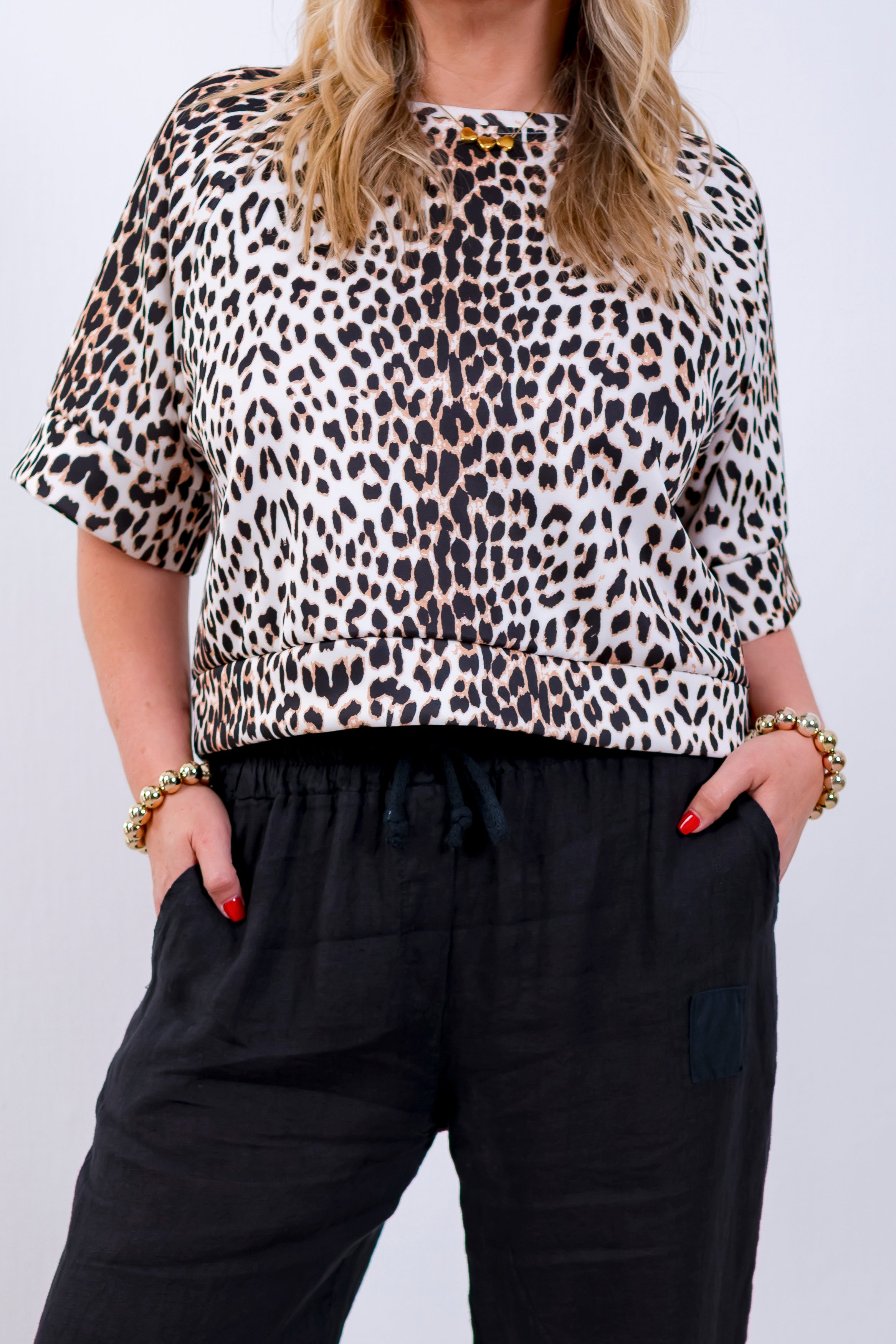 Leichtes Shirt mit 3/4 Arm, leoprint