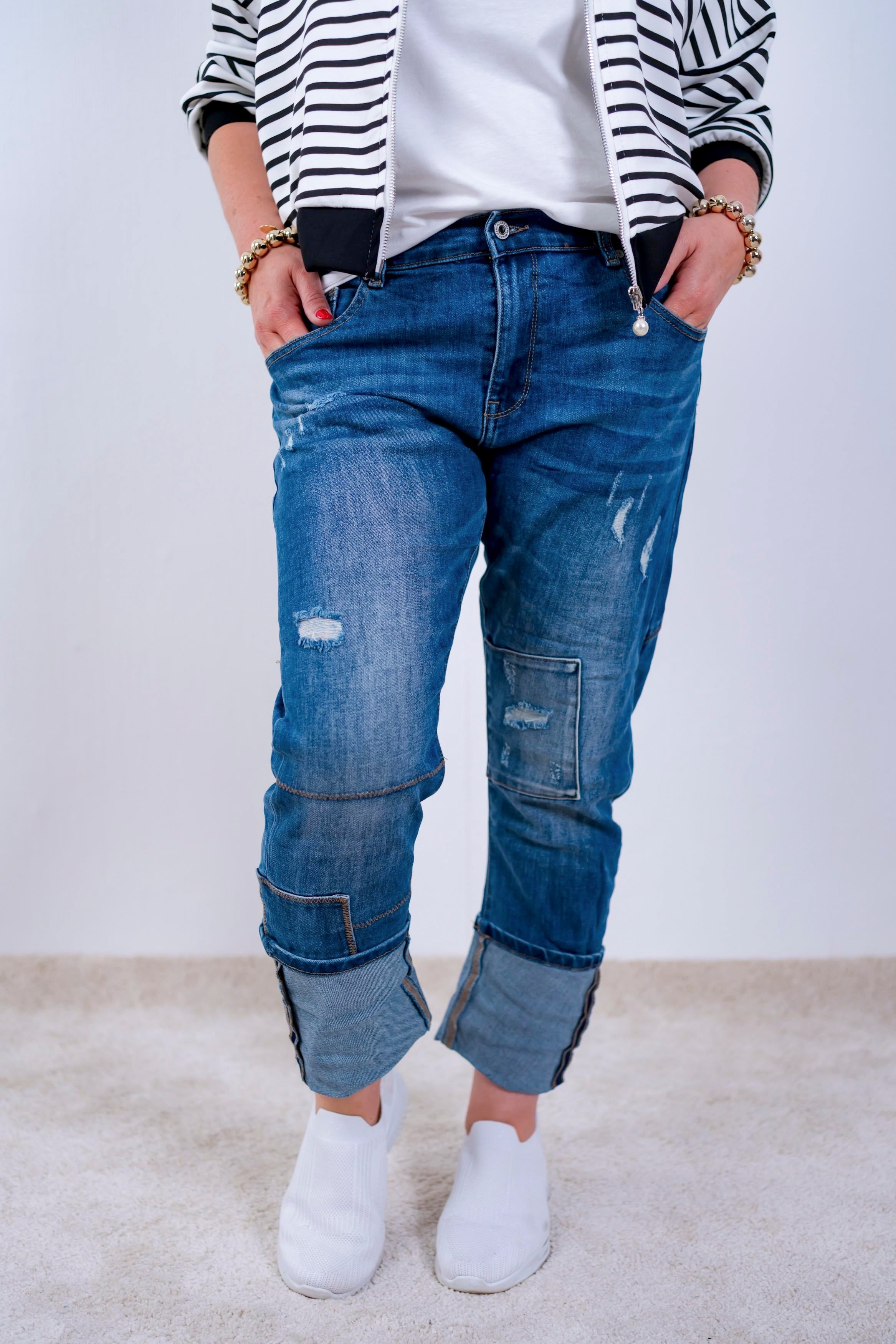 Patchwork-Jeans mit Used-Details
