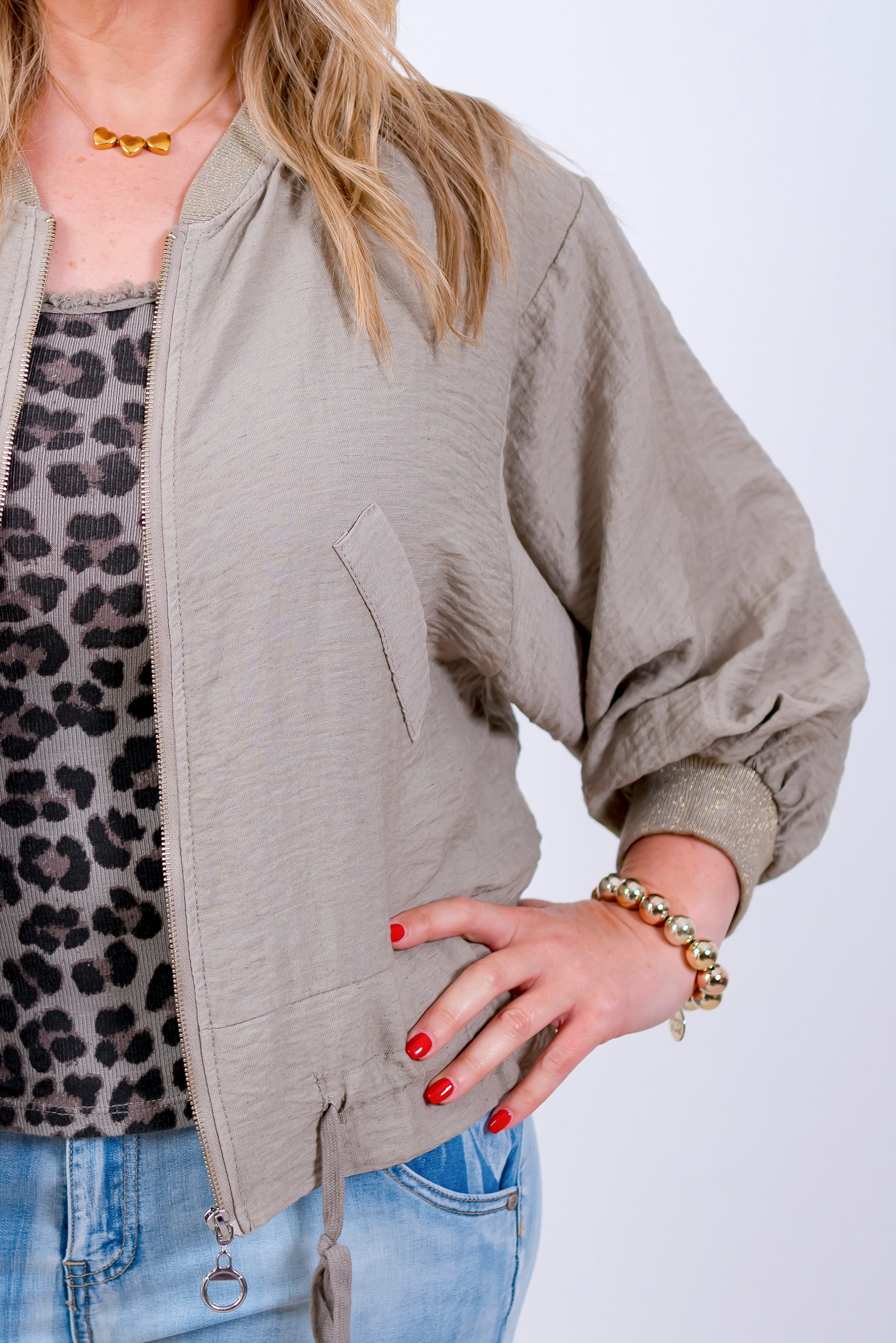 Blouson mit Kordelzug, khaki