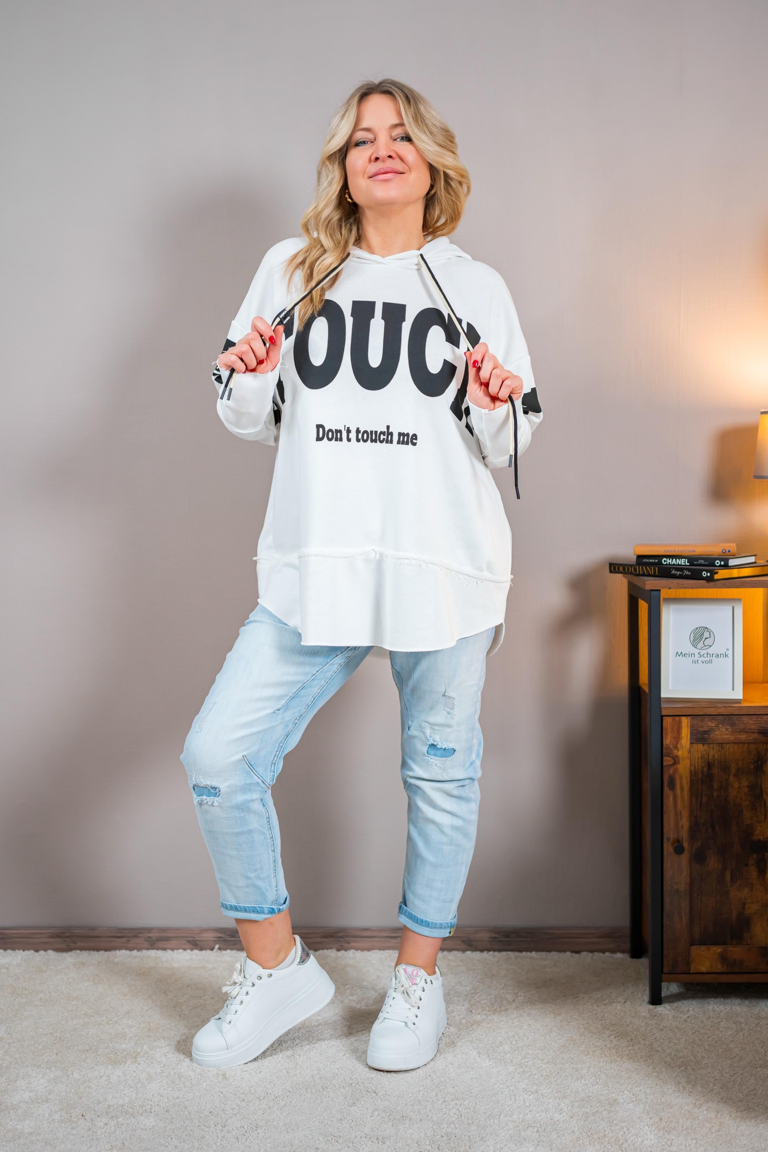 Kapuzenpullover mit Allover-Print, weiß