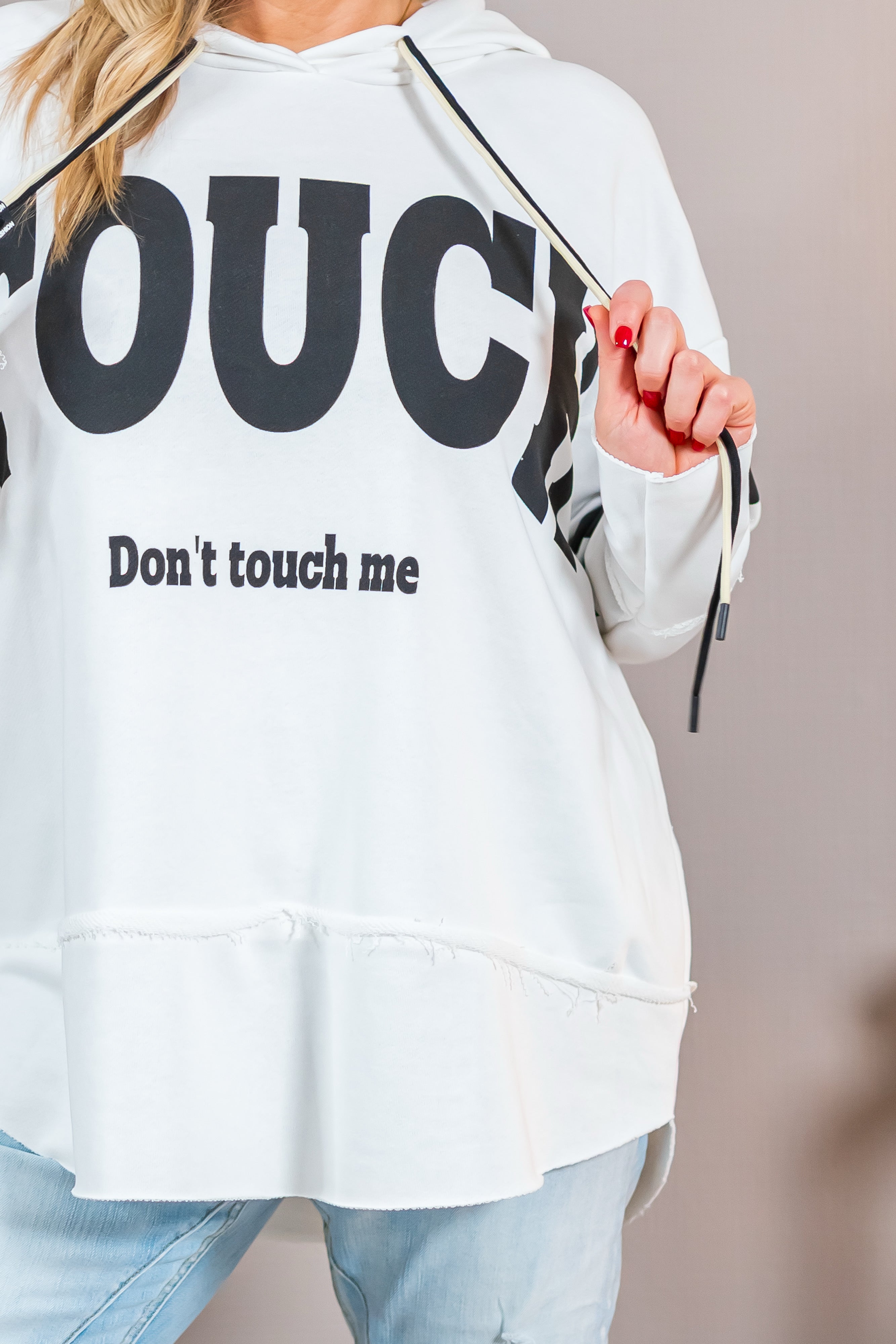 Kapuzenpullover mit Allover-Print, weiß