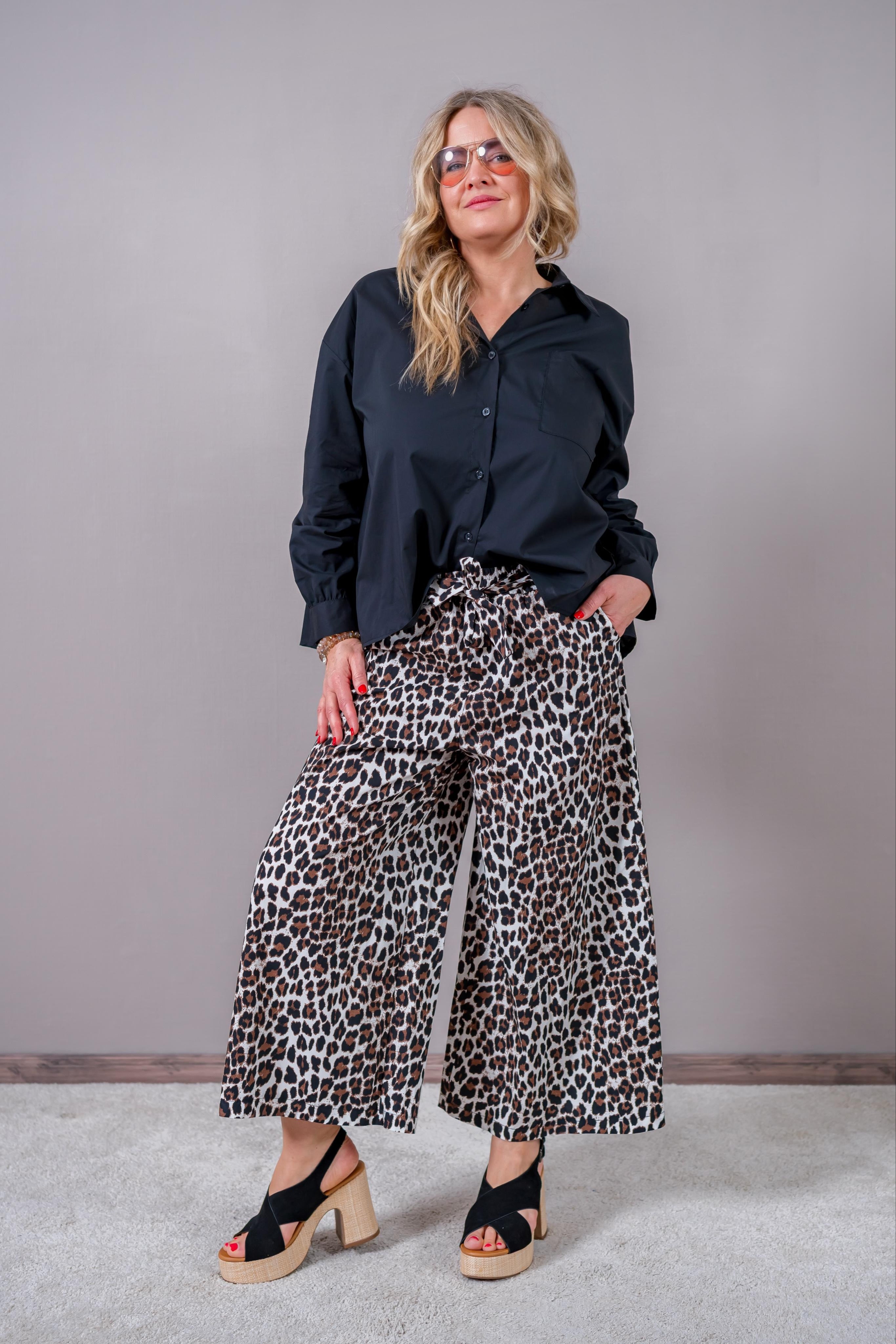 Culotte mit Bindegürtel, leoprint