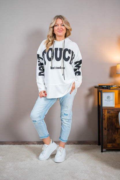 Kapuzenpullover mit Allover-Print, weiß