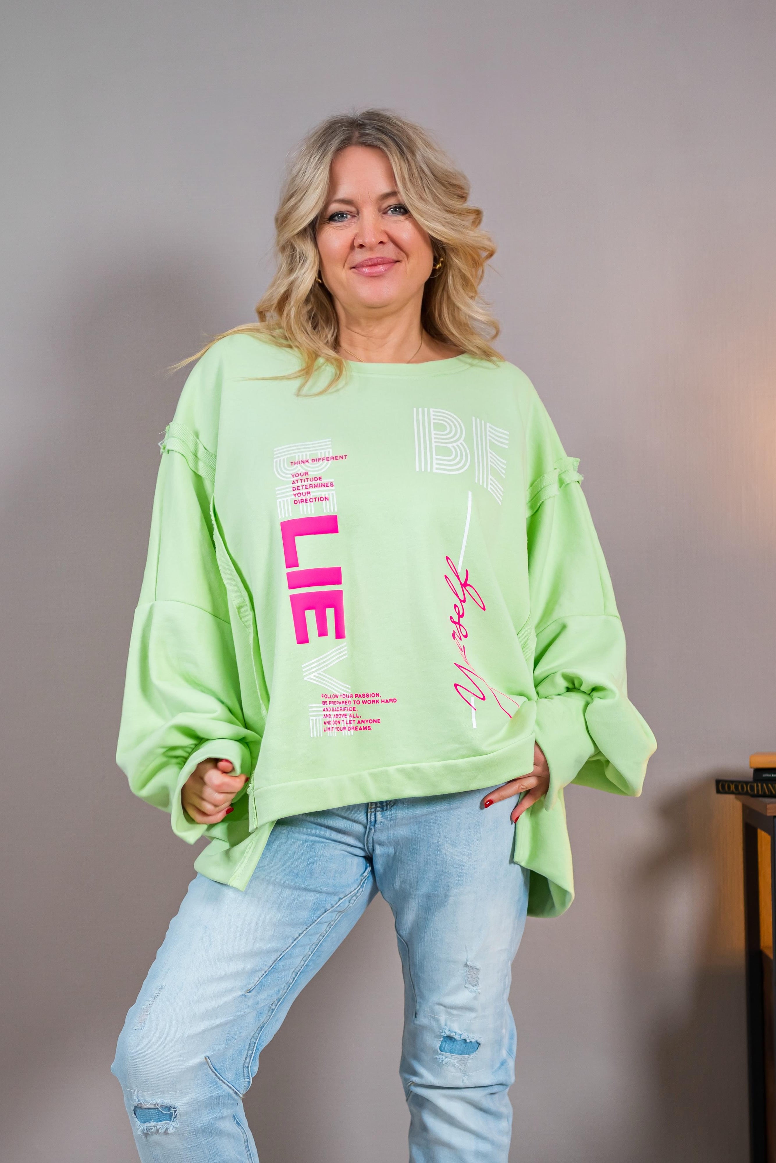 Oversize Sweatshirt mit Print, hellgrün