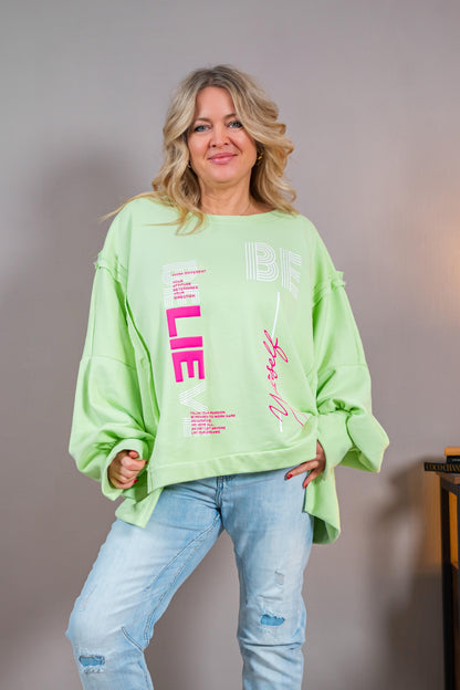 Oversize Sweatshirt mit Print, hellgrün