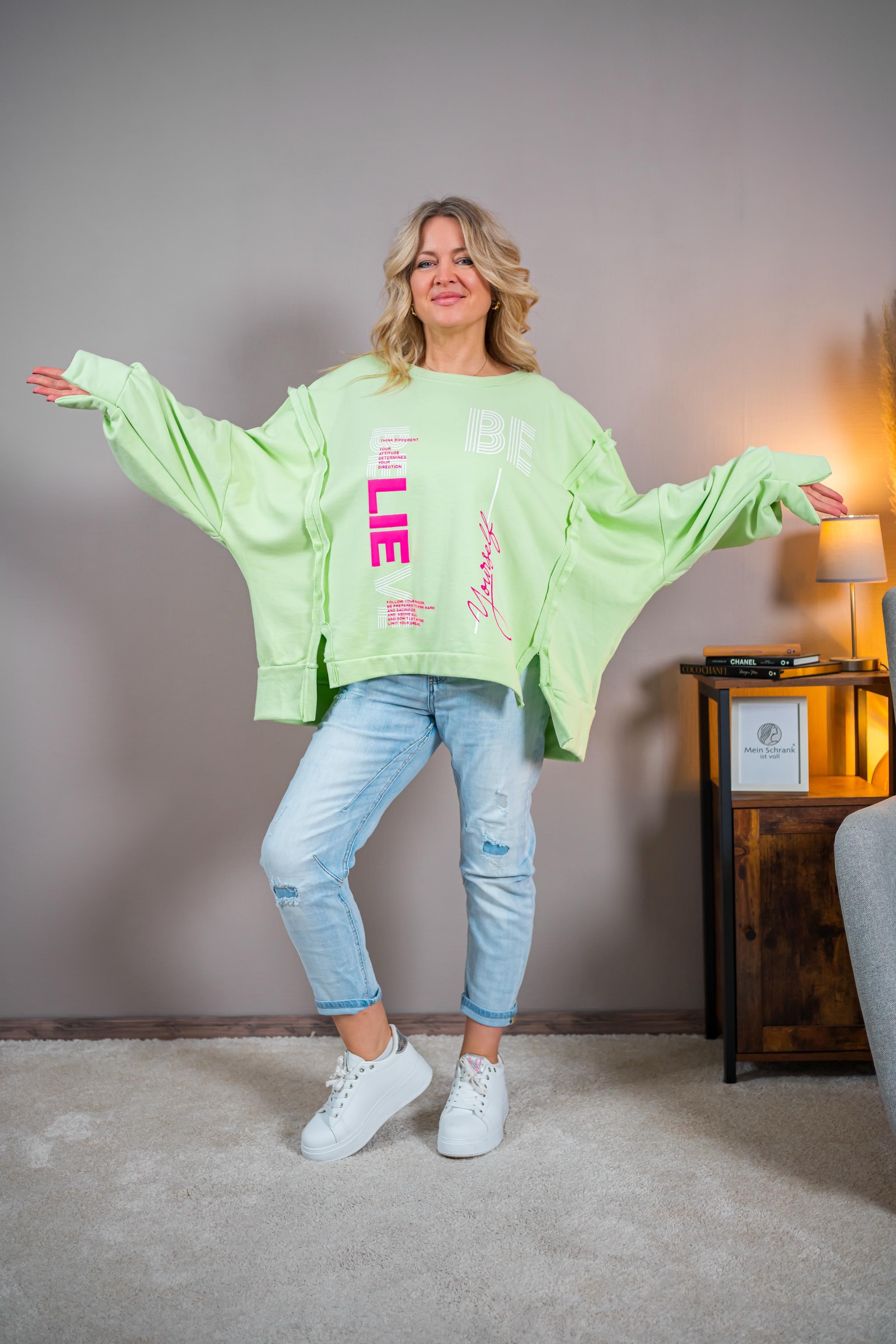 Oversize Sweatshirt mit Print, hellgrün
