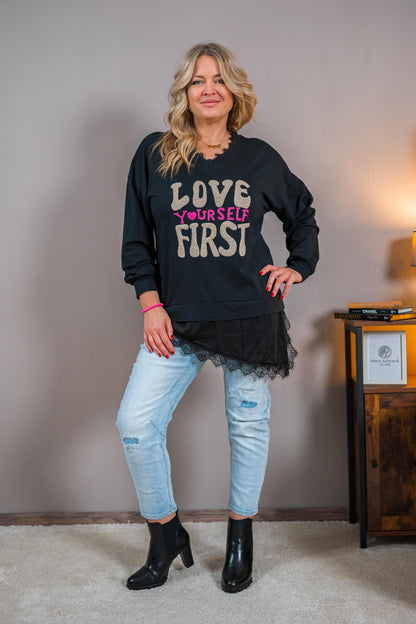 Sweatshirt mit Statement-Print, schwarz