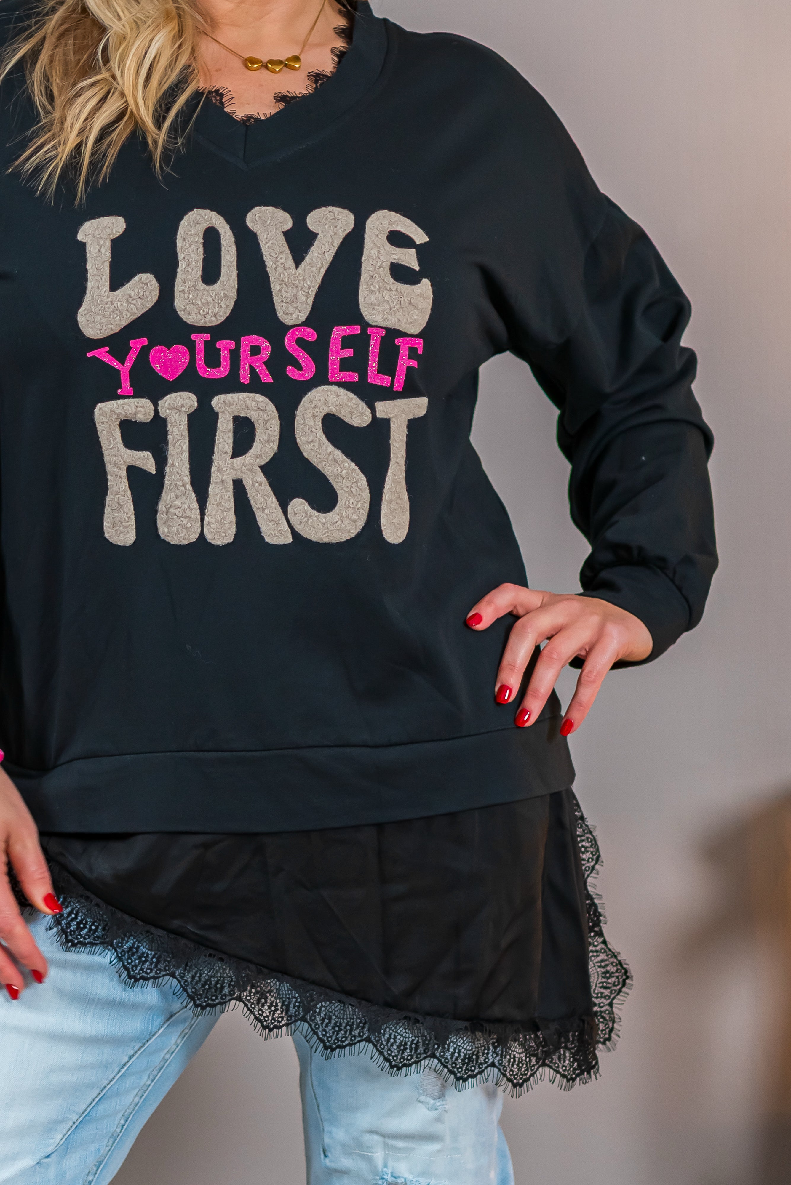 Sweatshirt mit Statement-Print, schwarz