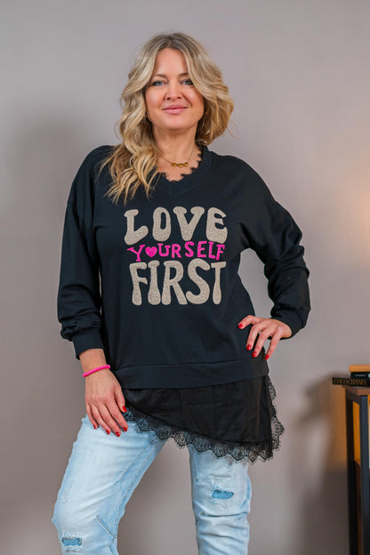 Sweatshirt mit Statement-Print, schwarz