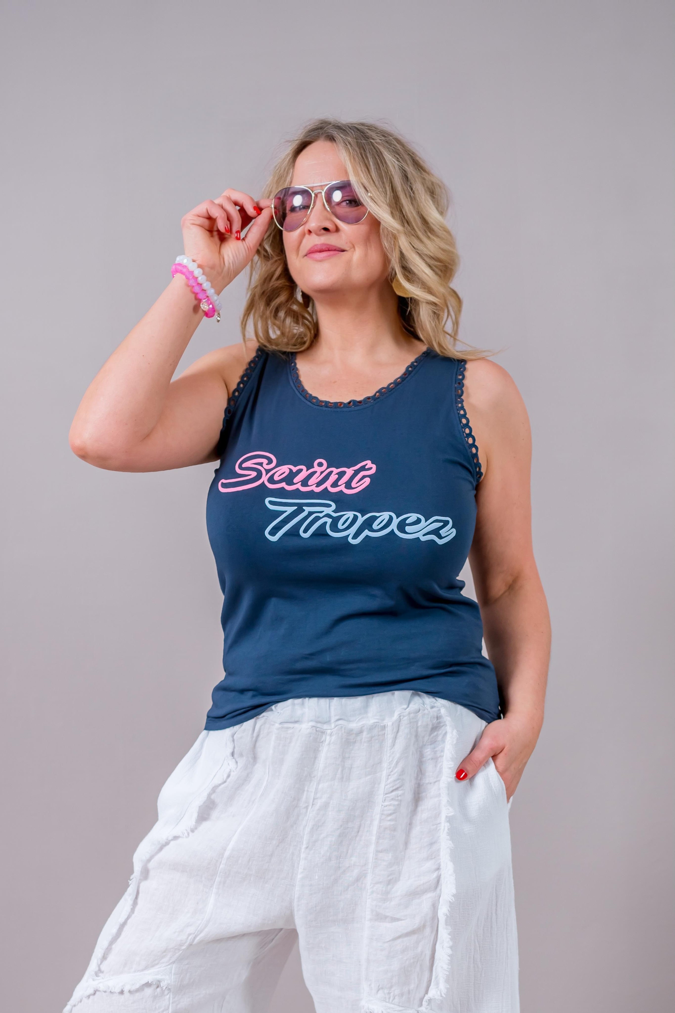 Stylisches Sommertop mit Print, dunkelblau