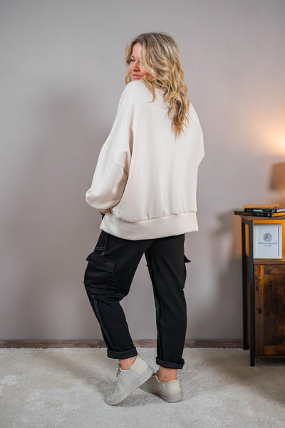 Cargo-Stretchhose mit Ziernähten, schwarz