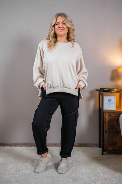 Cargo-Stretchhose mit Ziernähten, schwarz