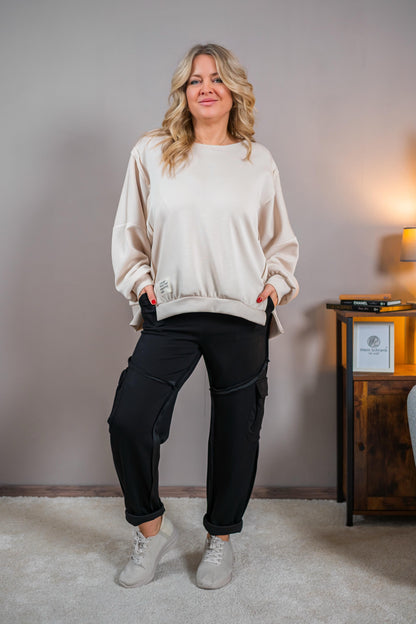 Cargo-Stretchhose mit Ziernähten, schwarz