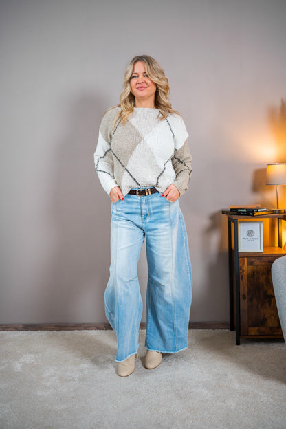 Kuscheliger Strickpullover mit Rautenmuster, creme/beige