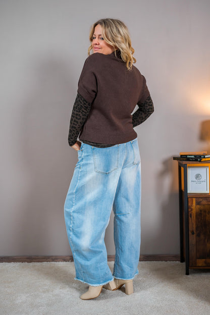 Kurzarm-Strickpullover, schokobraun