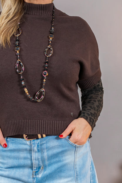 Kurzarm-Strickpullover, schokobraun