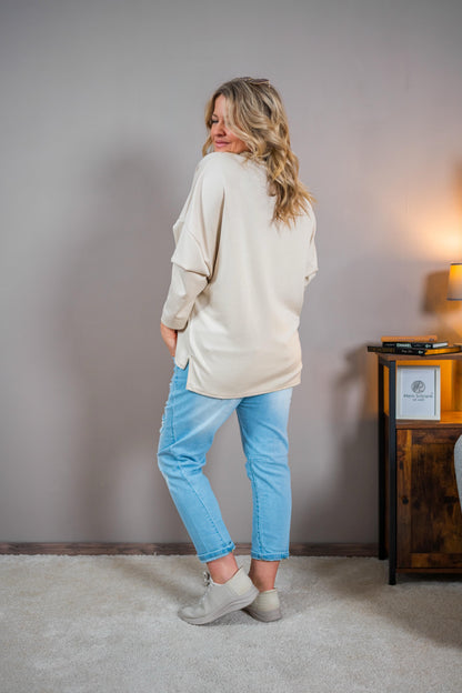 Oversize Sweatshirt mit Patch, beige