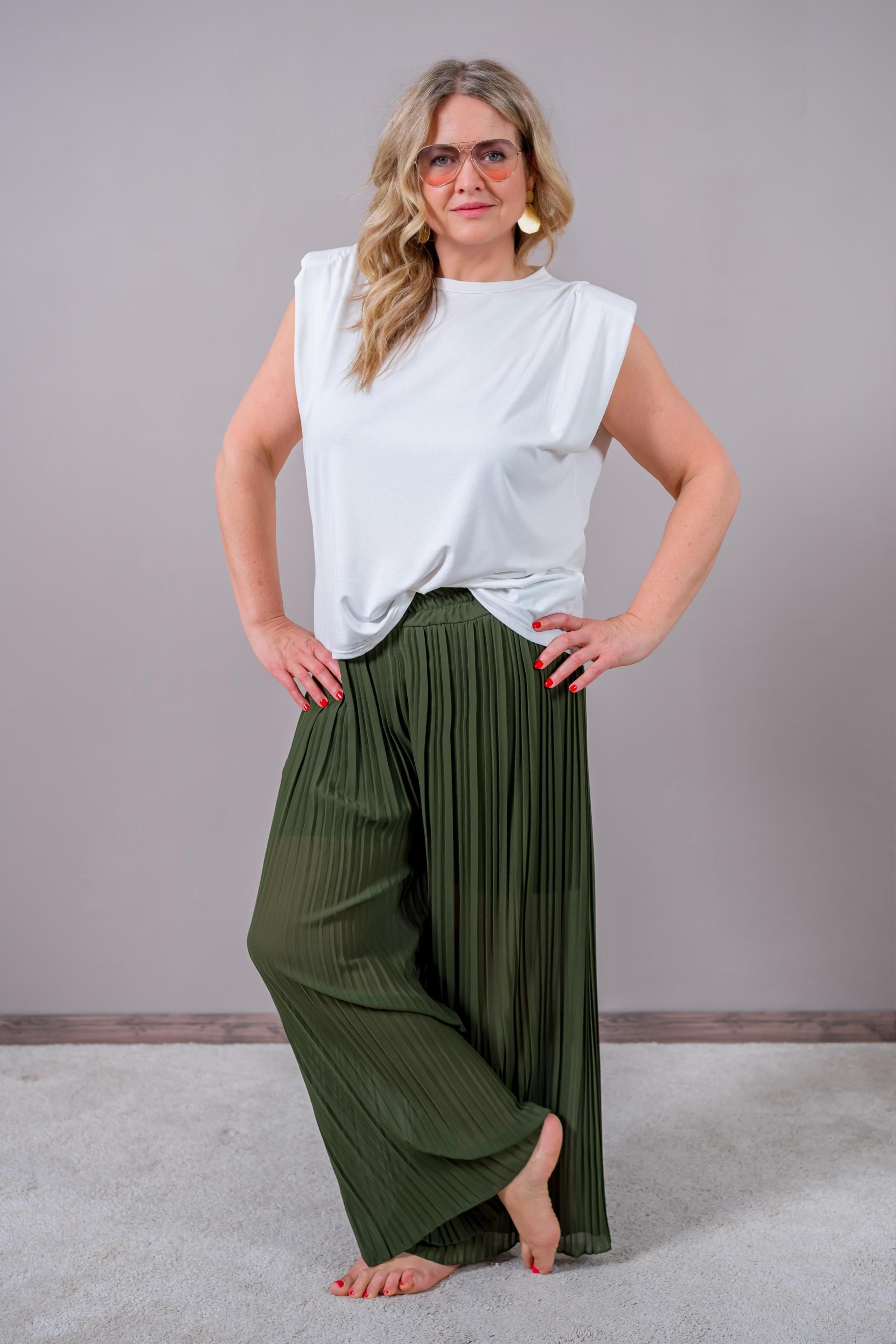 Leichte Plissee-Hose, khaki