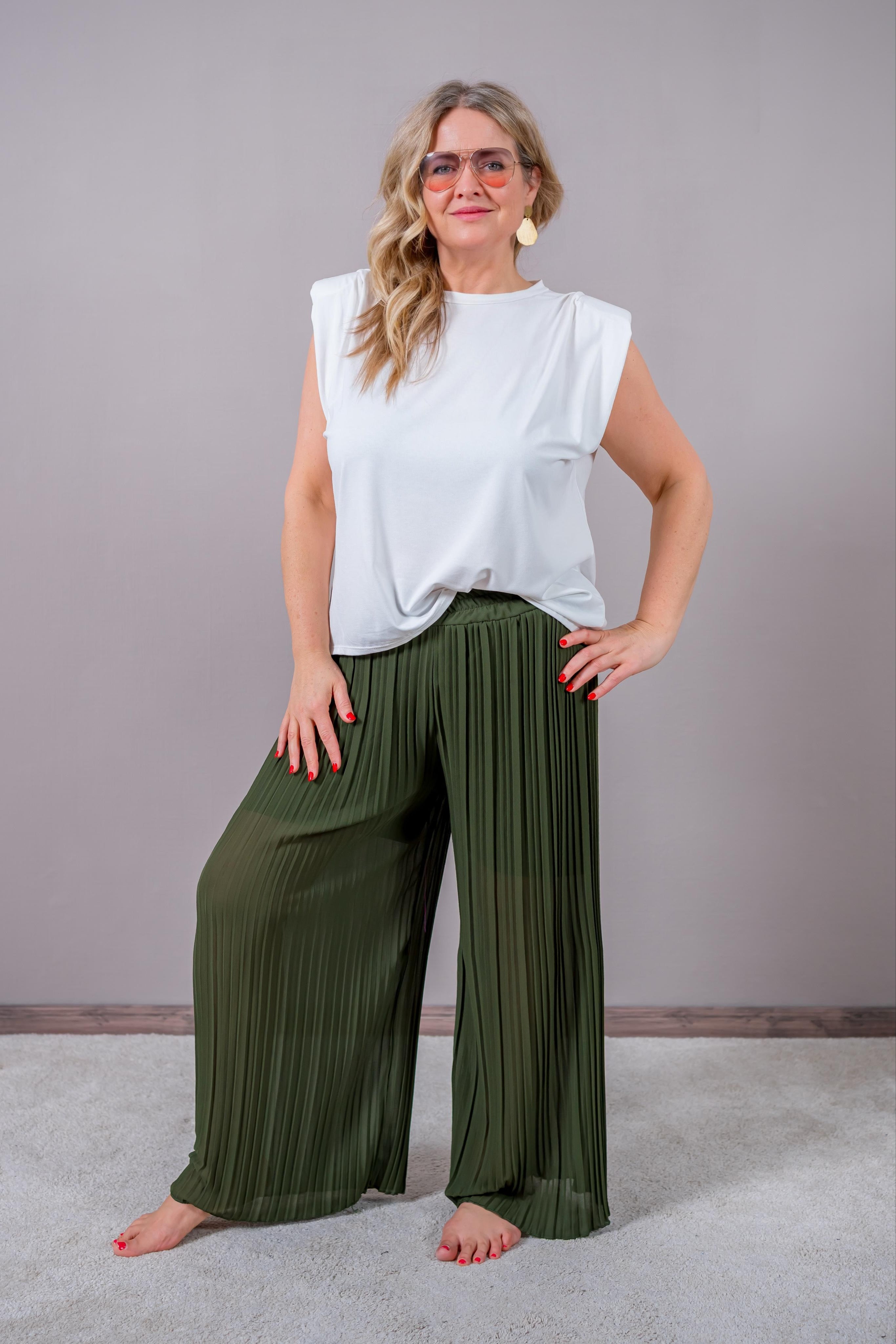 Leichte Plissee-Hose, khaki
