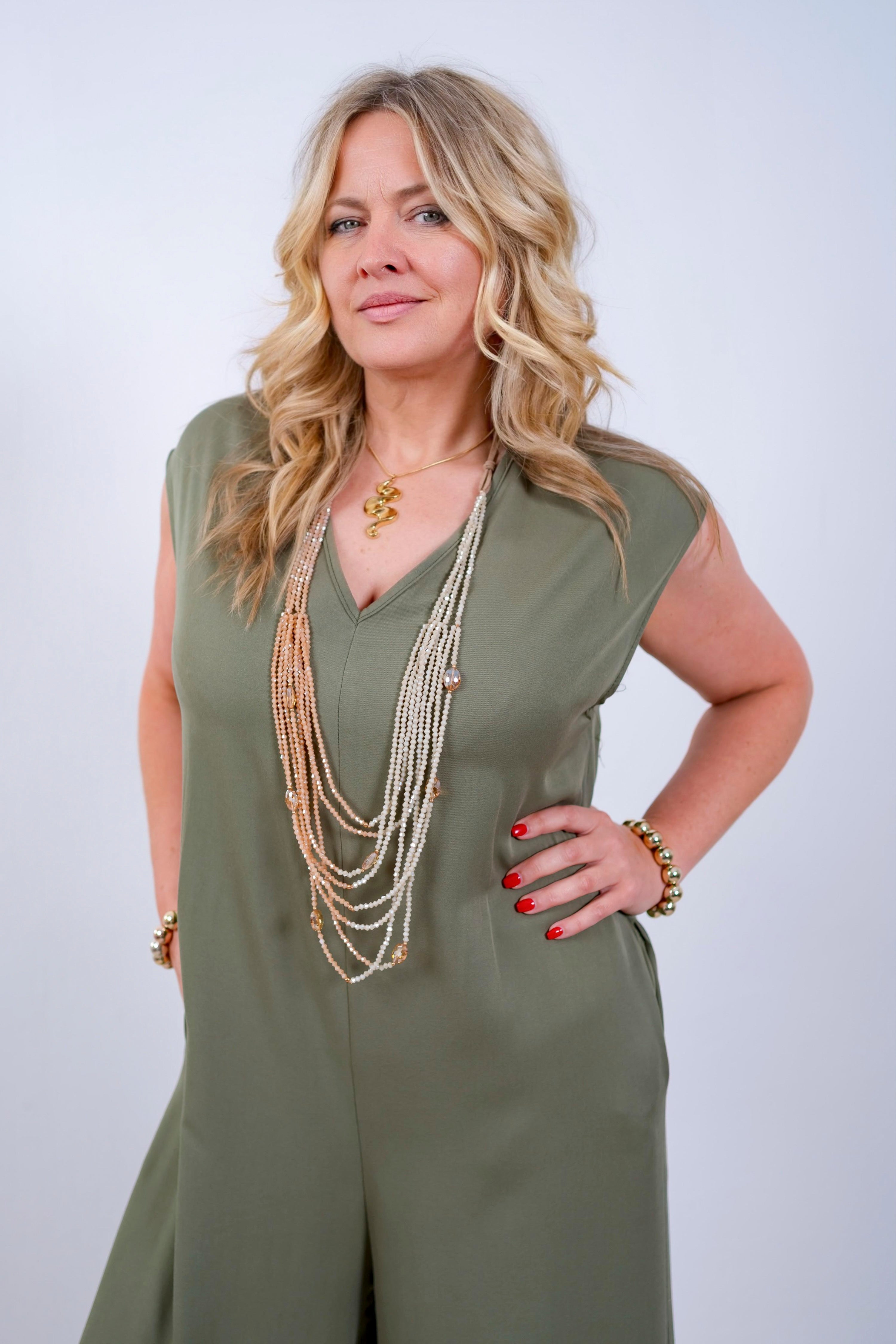 Jumpsuit mit V-Ausschnitt, khaki