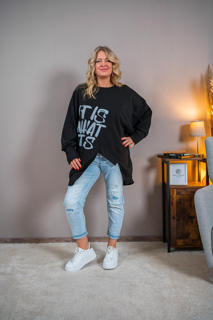 Oversize Sweat-Pullover mit Print, schwarz