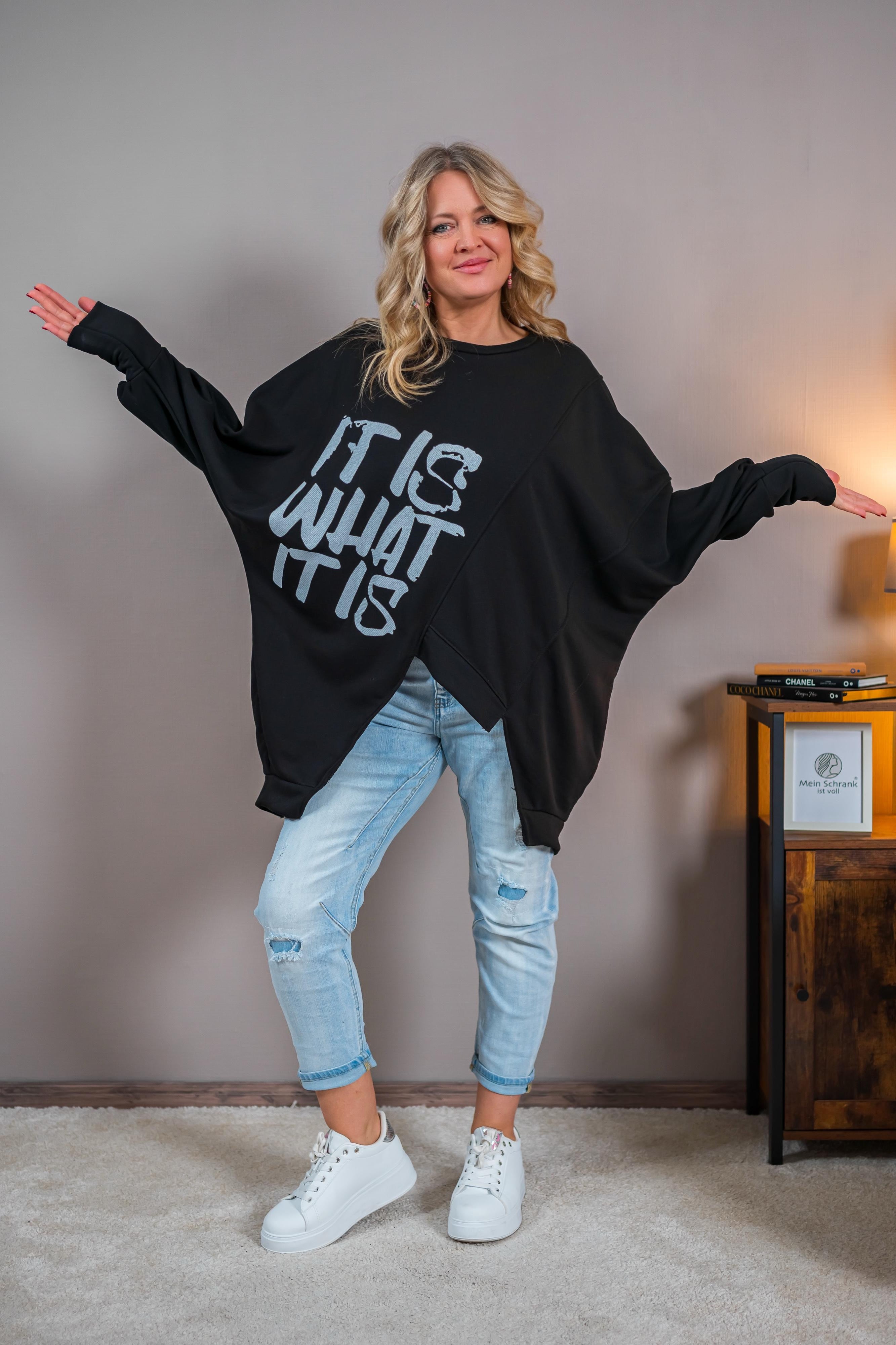 Oversize Sweat-Pullover mit Print, schwarz