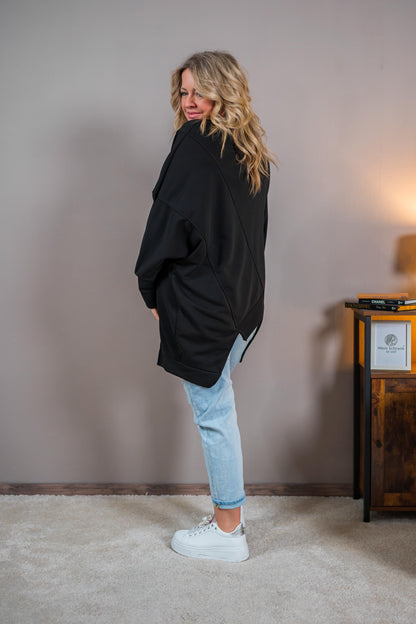 Oversize Sweat-Pullover mit Print, schwarz