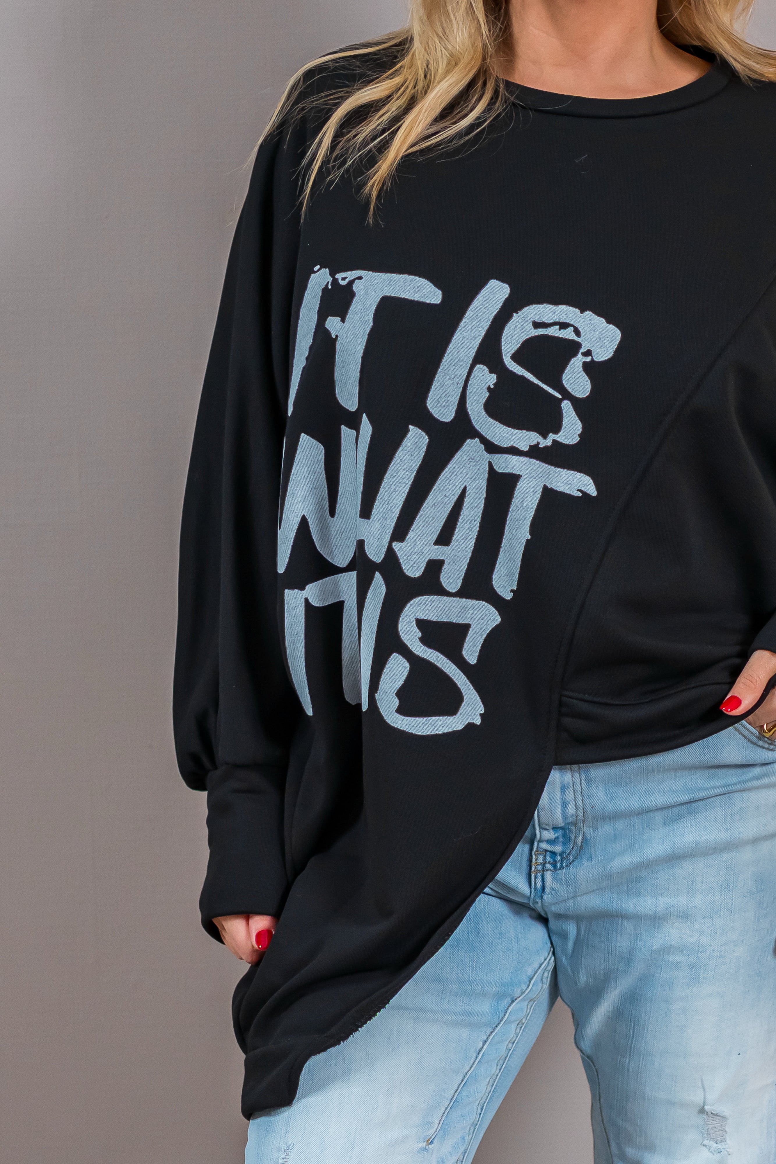 Oversize Sweat-Pullover mit Print, schwarz