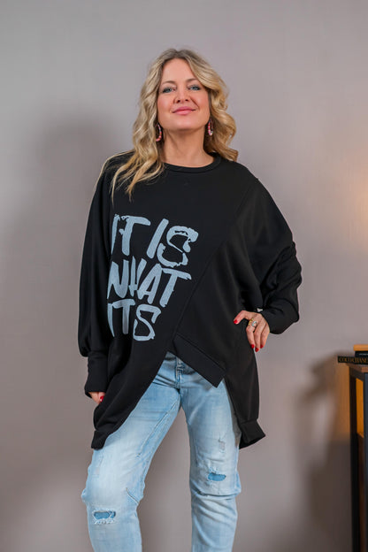 Oversize Sweat-Pullover mit Print, schwarz